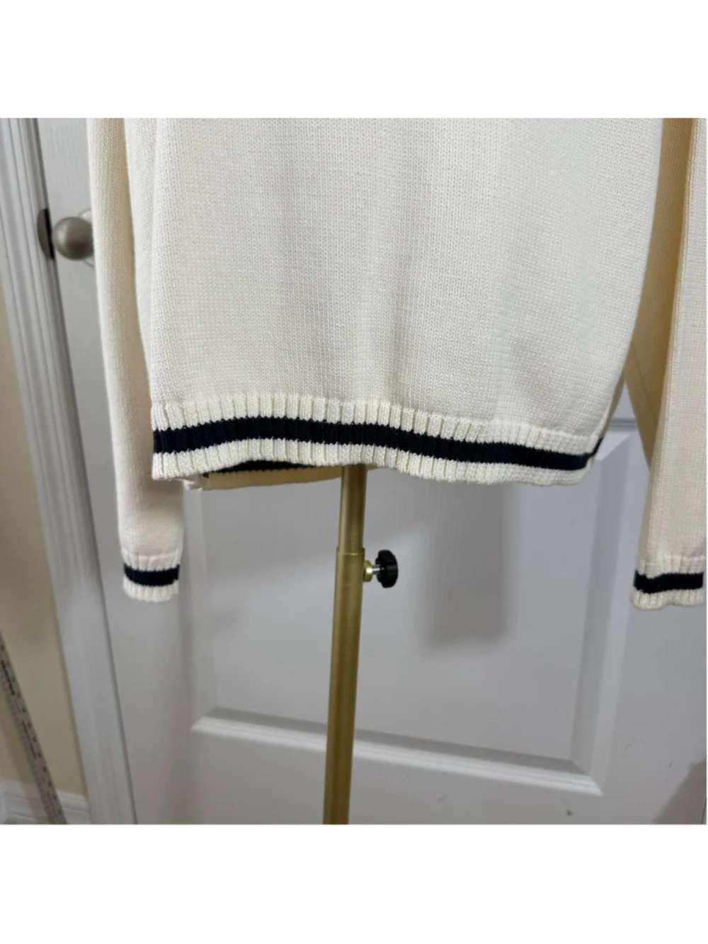 Women's Bobeau Tennis Cardigan Sweater Size L Beige Black